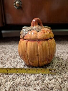 Vintage Ceramic Pumpkin Jar - Autumn Orange Decorative Canister